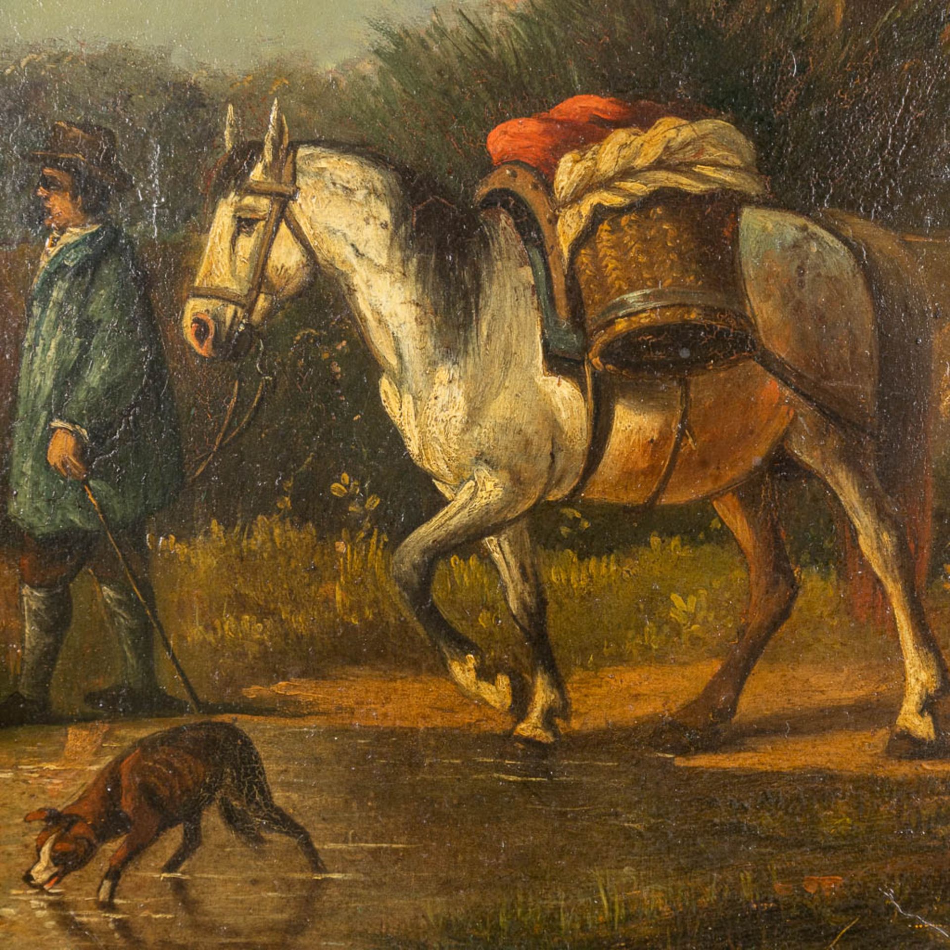 Edmond DE PRATERE (1826-1888) 'Walking a horse' a painting, oil on panel. 19th C. (W:27 x H:33 cm) - Image 4 of 7