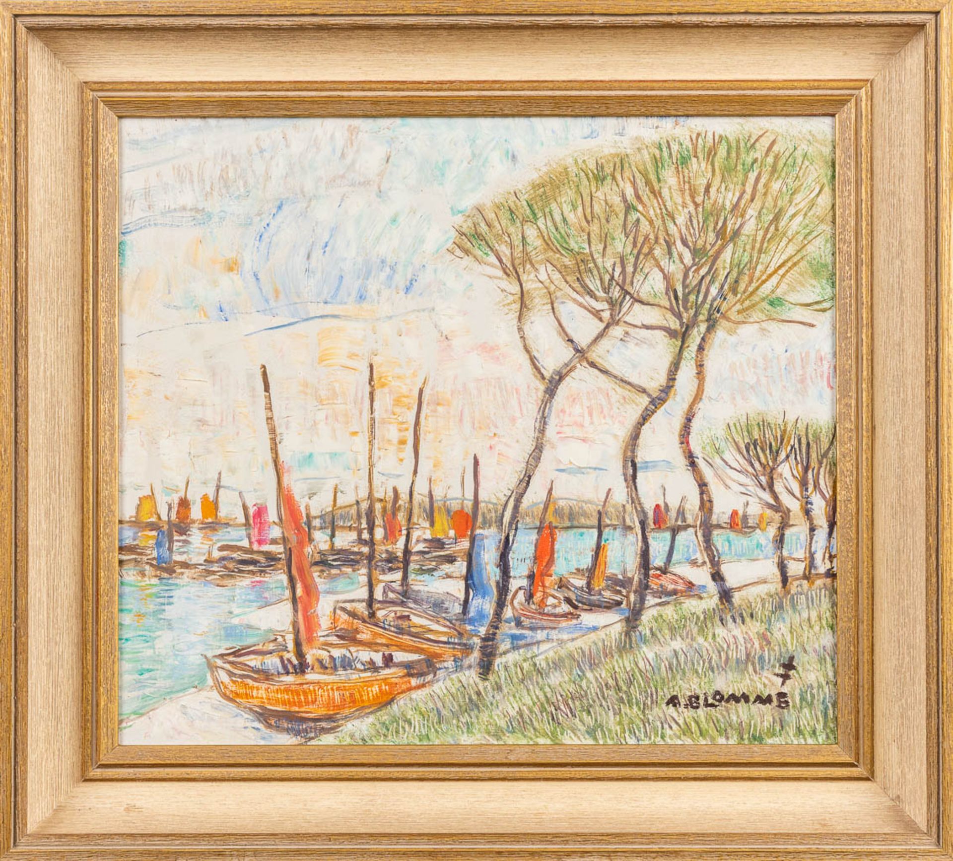 Alfons BLOMME (1889-1979) 'The Marina' a painting, oil on panel. (W:39 x H:33 cm) - Bild 4 aus 6