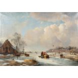 Jacques VAN GINGELEN (1801-1864) 'Ice landscape in The Netherlands' a painting, oil on canvas. 19th