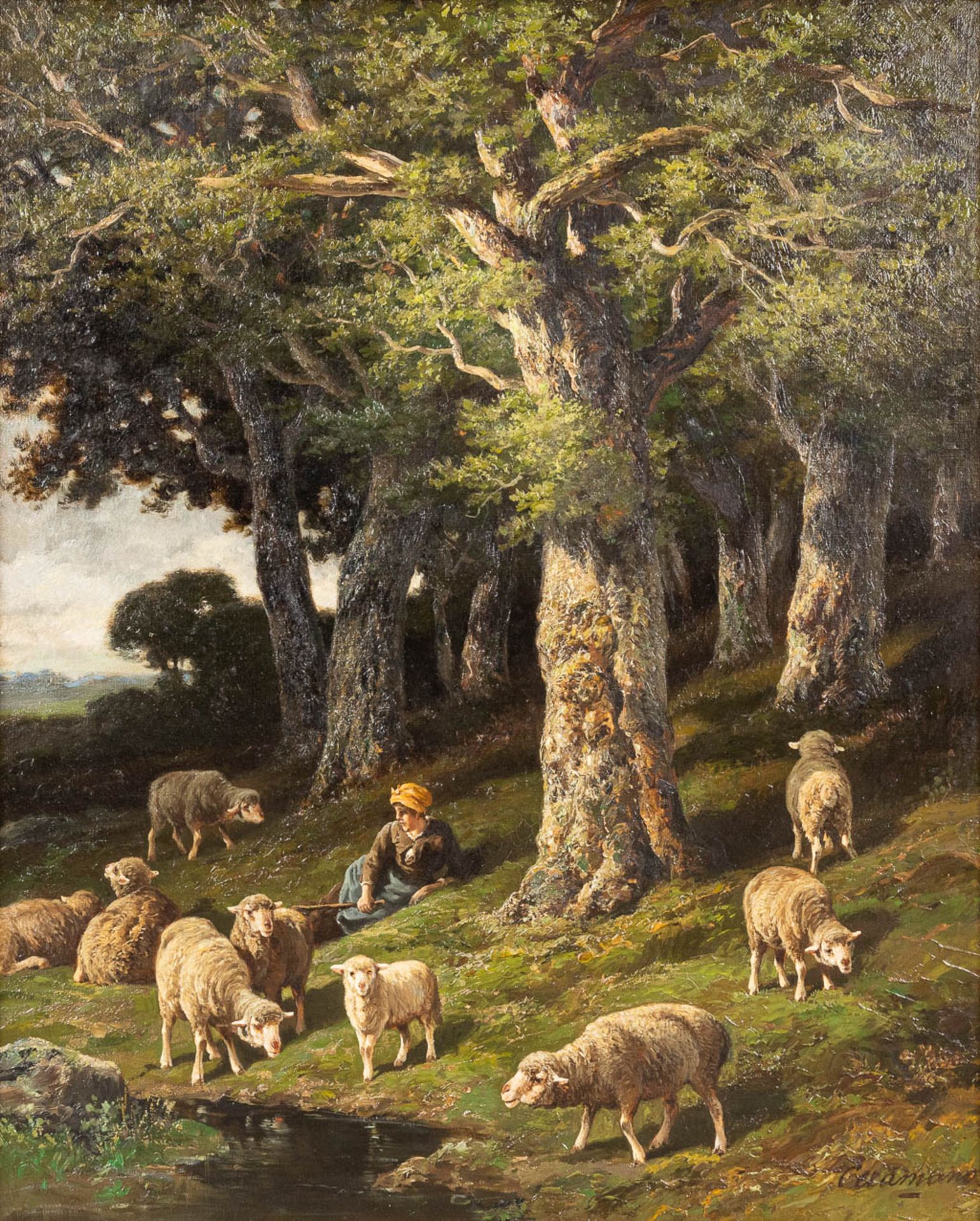 Charles Ferdinand CERAMANO (1829/31-1909) 'Sheep in the Barbizon Forest', oil on canvas. (W:60 x H: