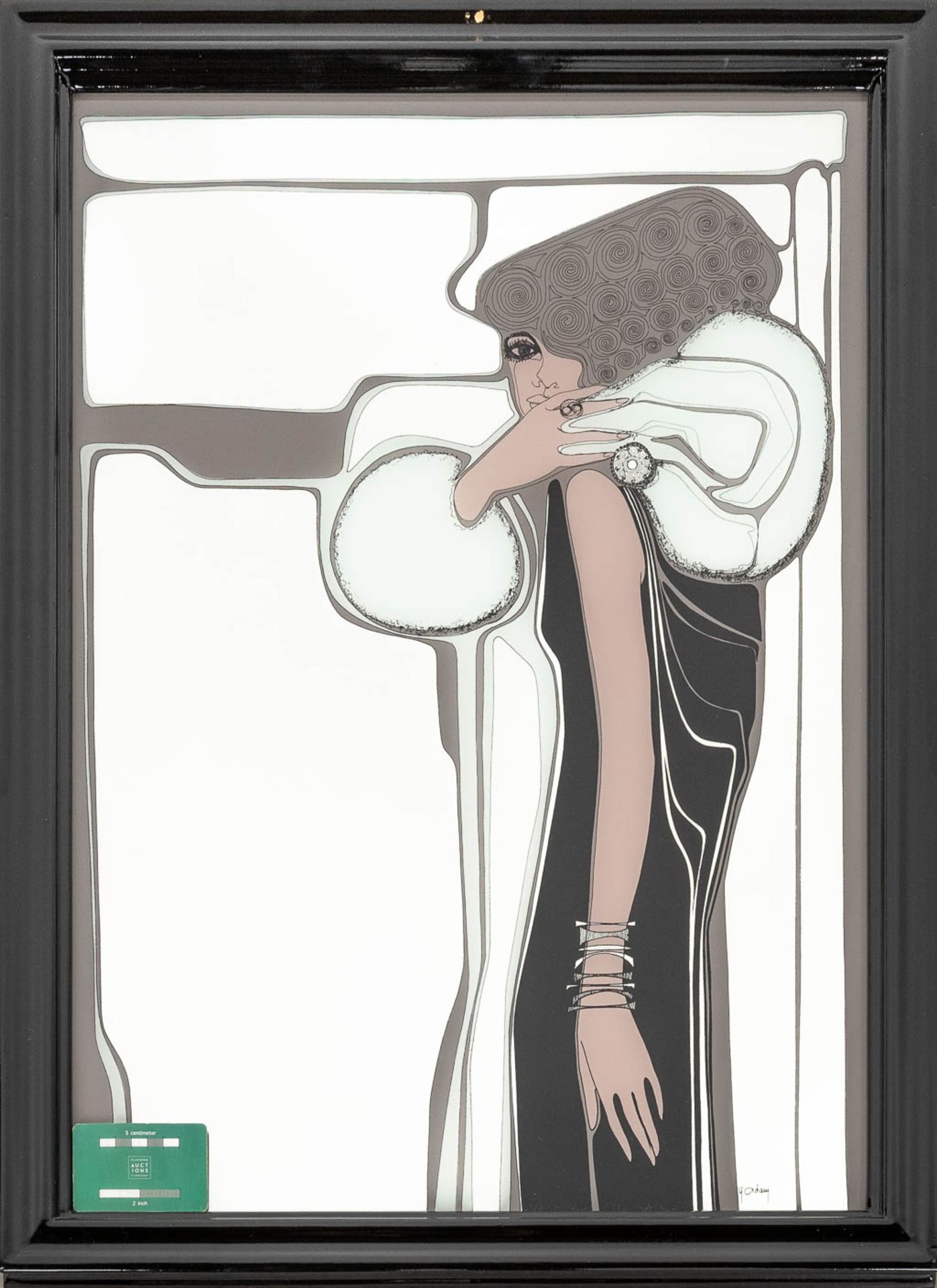 A decorative pair of framed mirrors, with an Art Deco style image. (W:60 x H:79 cm) - Image 2 of 9