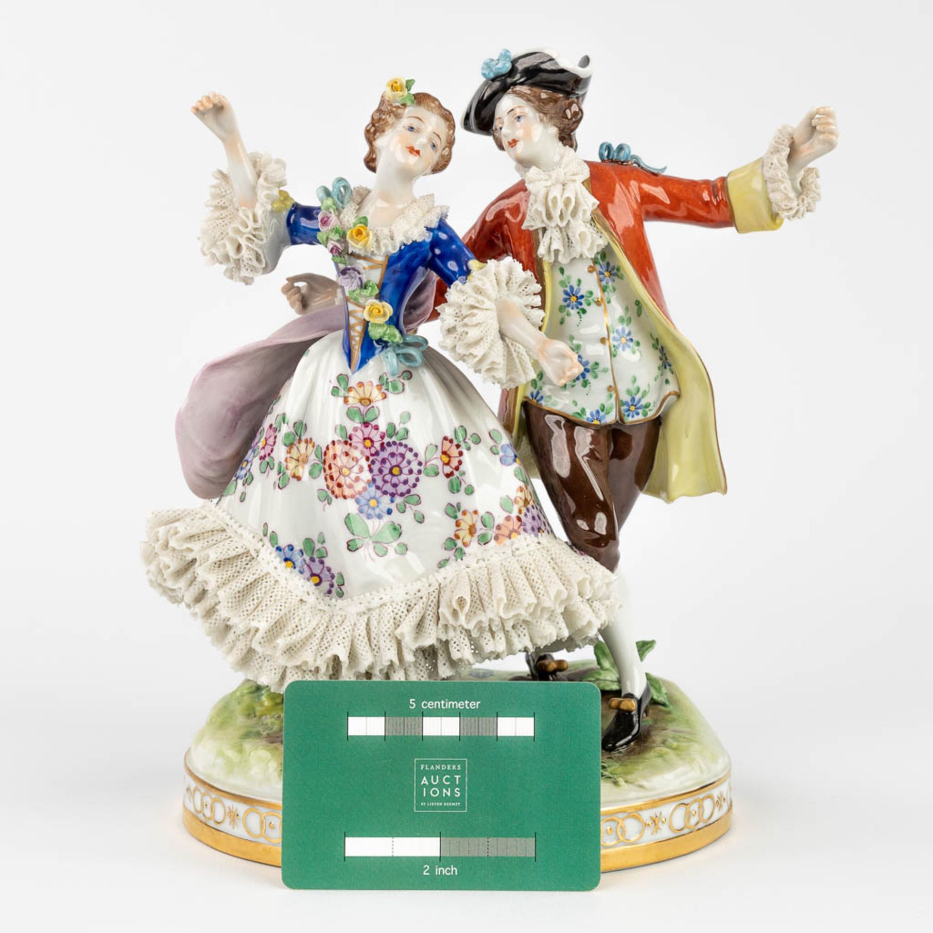 Volkstedt, A figurine of a dancing couple with porcelain lace. Circa 1970. (H:23,5 cm) - Image 2 of 13