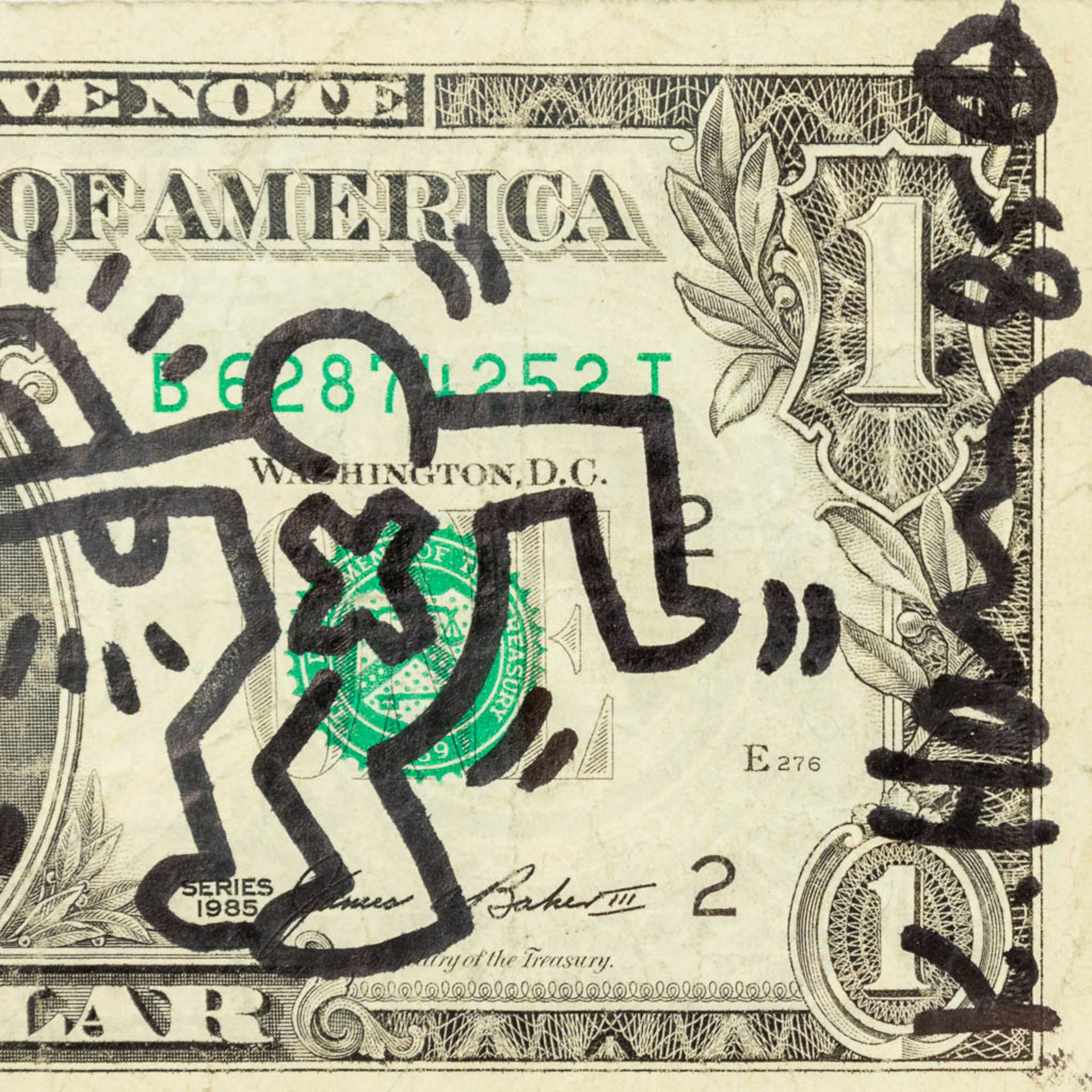 Keith HARING (1958-1990)(attr.) a signed 1 dollar bill (1985) (L:15,5 x W:6,5 cm) - Bild 3 aus 6
