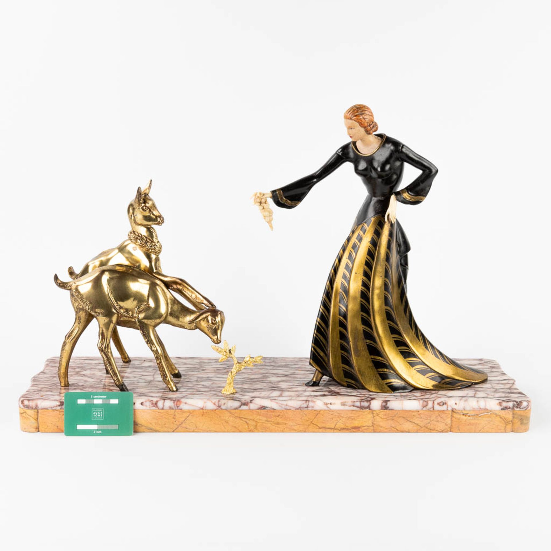 Lady with deer, a statue made in art deco style. (L:17 x W:65 x H:42 cm) - Bild 2 aus 12
