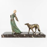 ROGGIA (XX) 'Lady with a greyhound', a statue made in art deco style (L:16 x W:65 x H:41 cm)