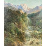 Jan TEN KATE (1850-1929) 'Waterfall in mountain view' oil on canvas. (W:120 x H:145 cm)