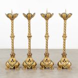 A set of 4 church candlesticks made of bronze in gothic revival style. 19th century. (H:90 x D:23 cm