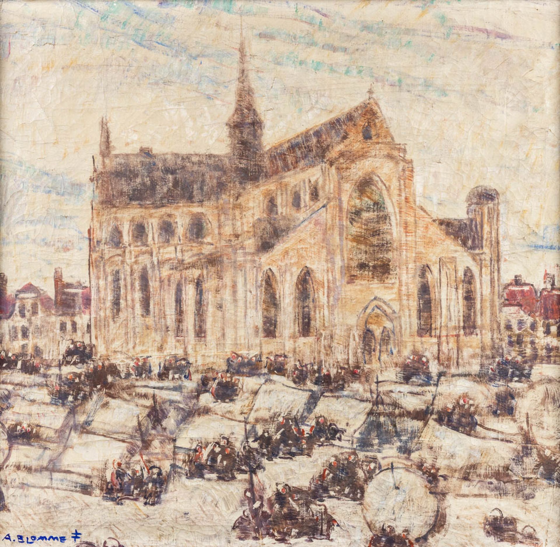 Alfons BLOMME (1889-1979) 'Maria Magdalena church in Goes, The Netherlands' oil on canvas. (W:75 x