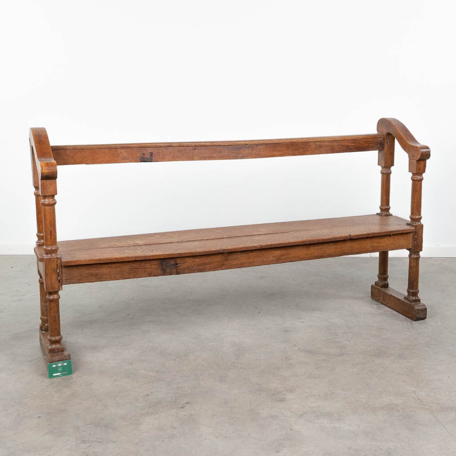 An antique bench made of oak. 19th century. (L:35 x W:164 x H:87 cm) - Image 2 of 11