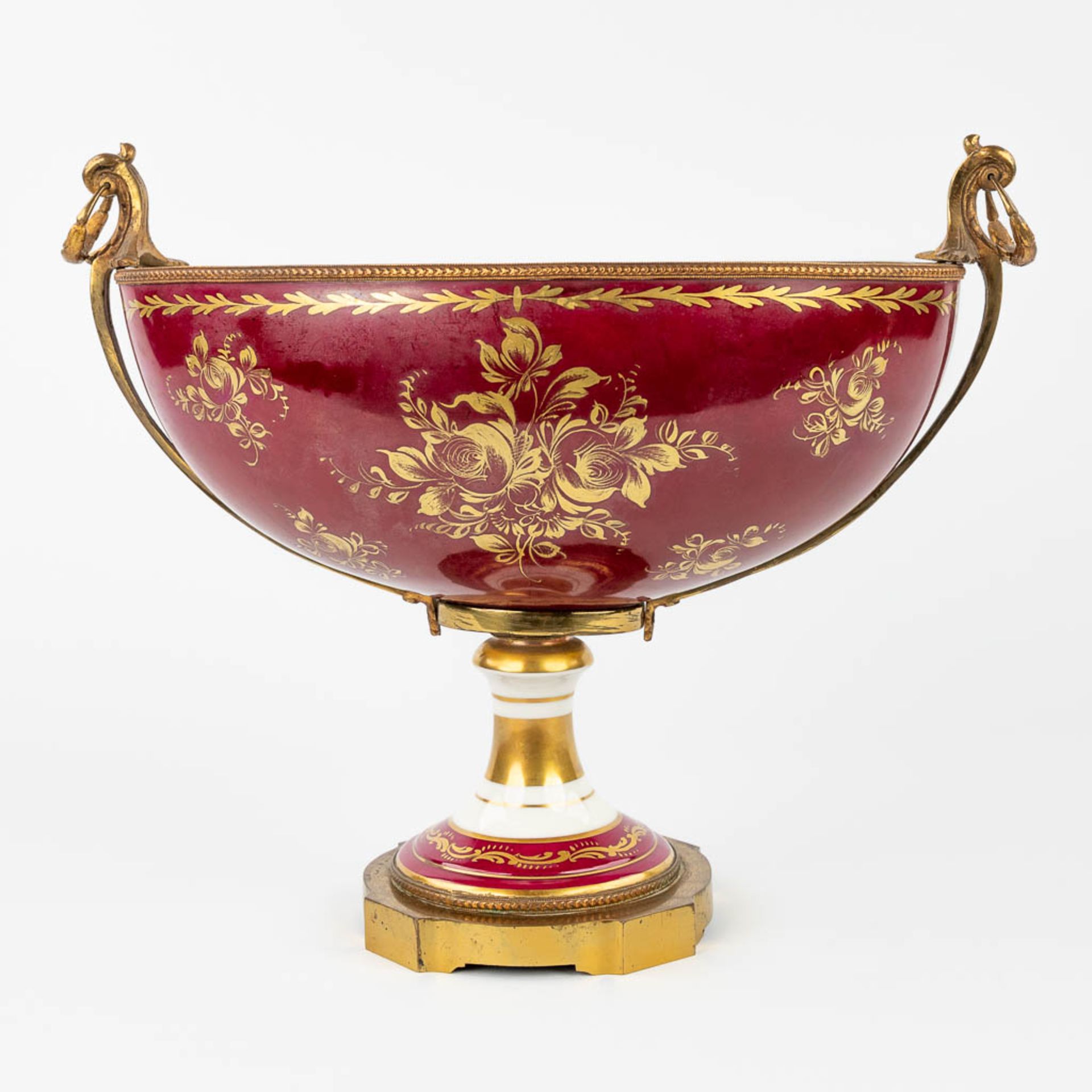 Limoges, a large bowl on a stand, with hand-painted decor. (L:20 x W:37 x H:31 cm) - Image 6 of 16