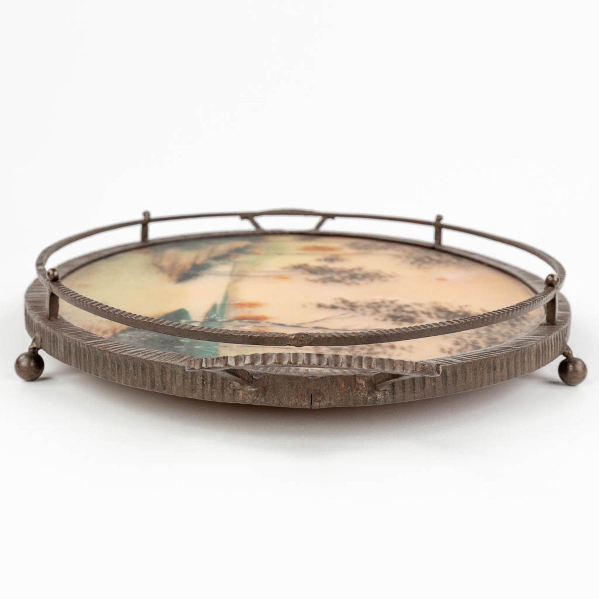 Germonde, a wrought iron and reverse glass painting serving tray in art deco style. Circa 1920. (L: - Image 3 of 17