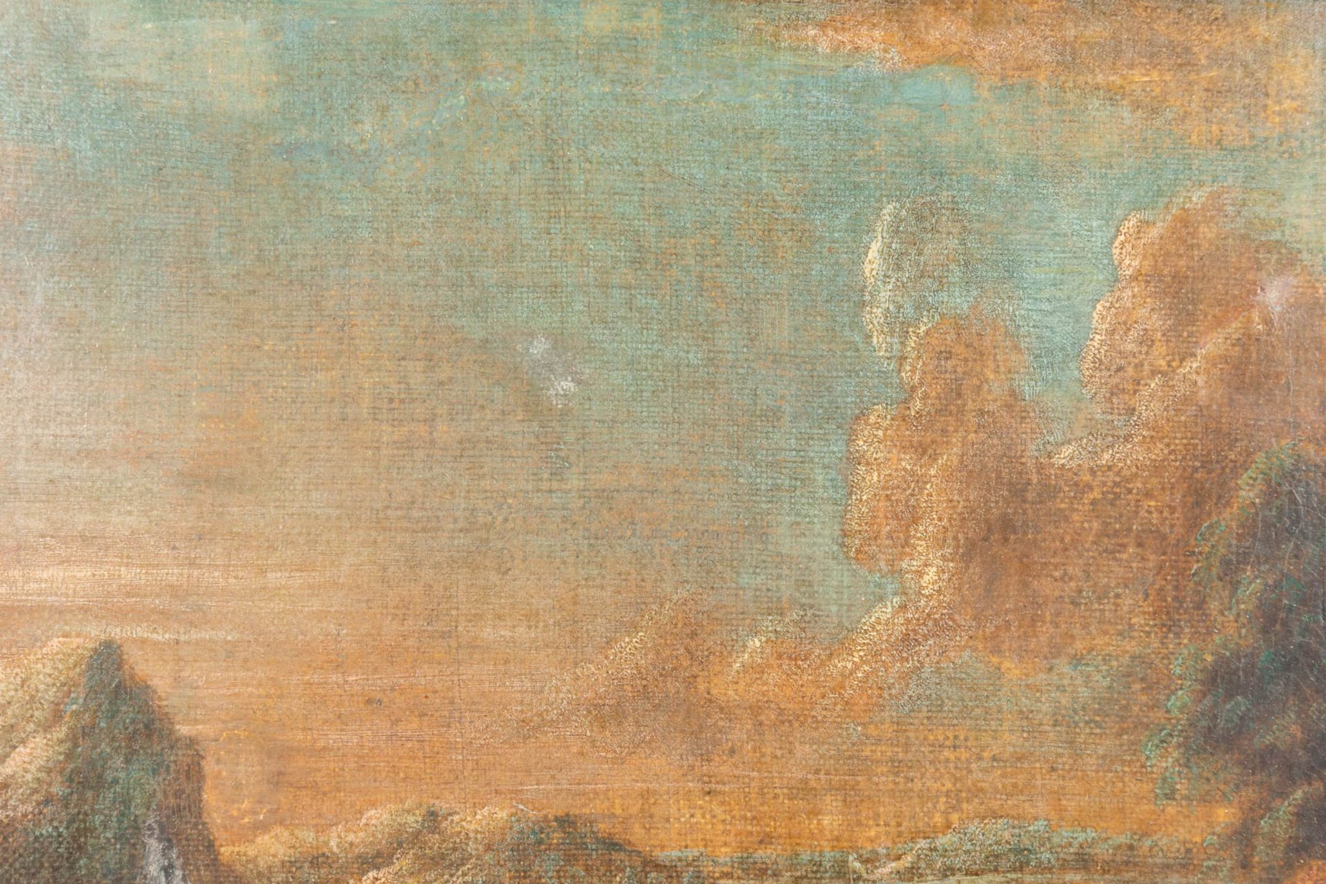 Animated landscape scne', an antique painting, oil on canvas. 18th C. (W:42 x H:33 cm) - Image 8 of 8
