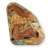 Roger GUERIN (1896-1954)(attr.) A wall plaque decorated with deer, made of glazed grs. (W:41 x H:5