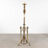 A large gothic revival candlestick made of bronze, decorated with Fleur De Lis. (L:42 x W:42 x H:160