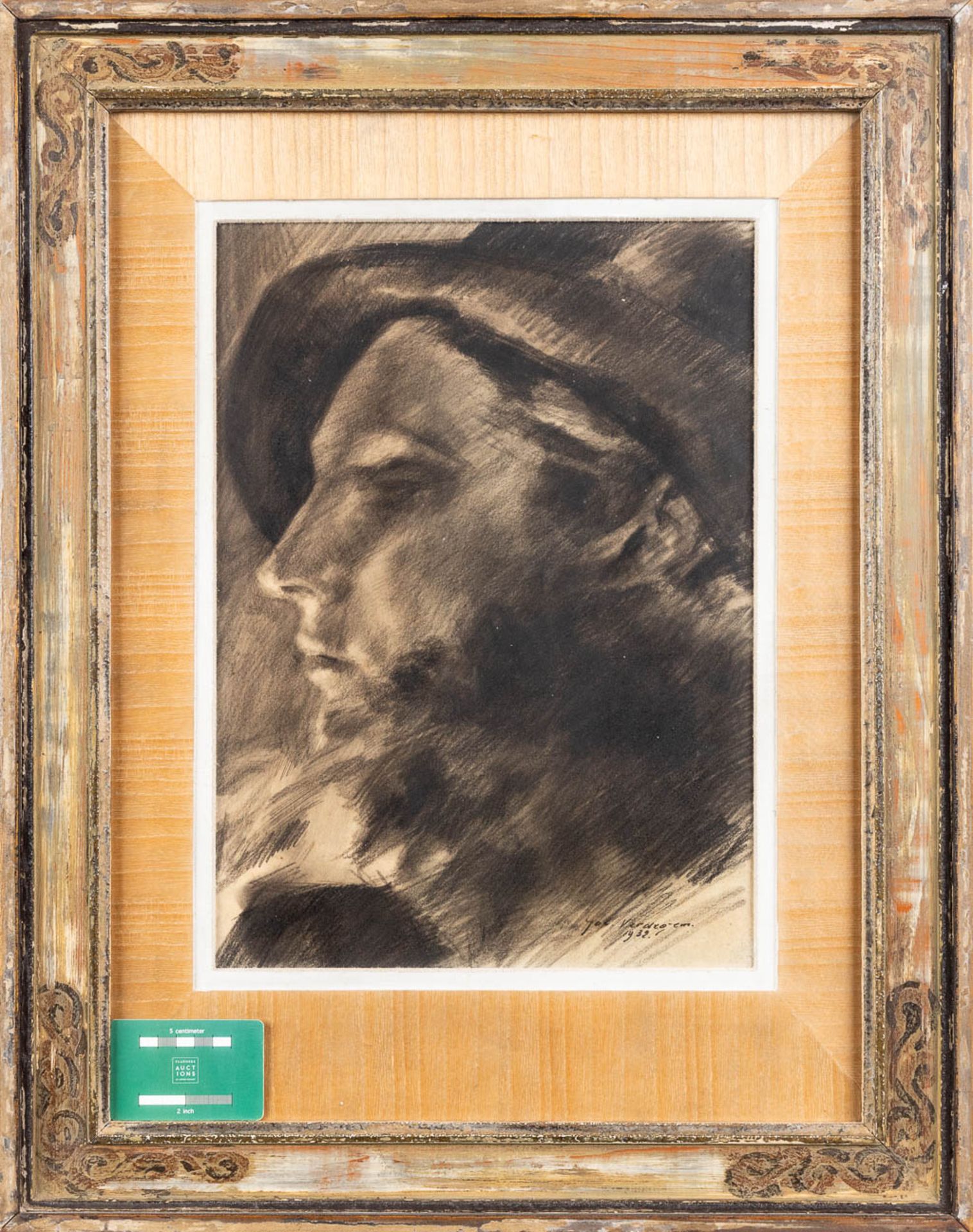 Joseph VERDEGEM (1897-1957) 'Portrait of a Young Man' charchoal on paper. (W:29 x H:41 cm) - Image 2 of 5