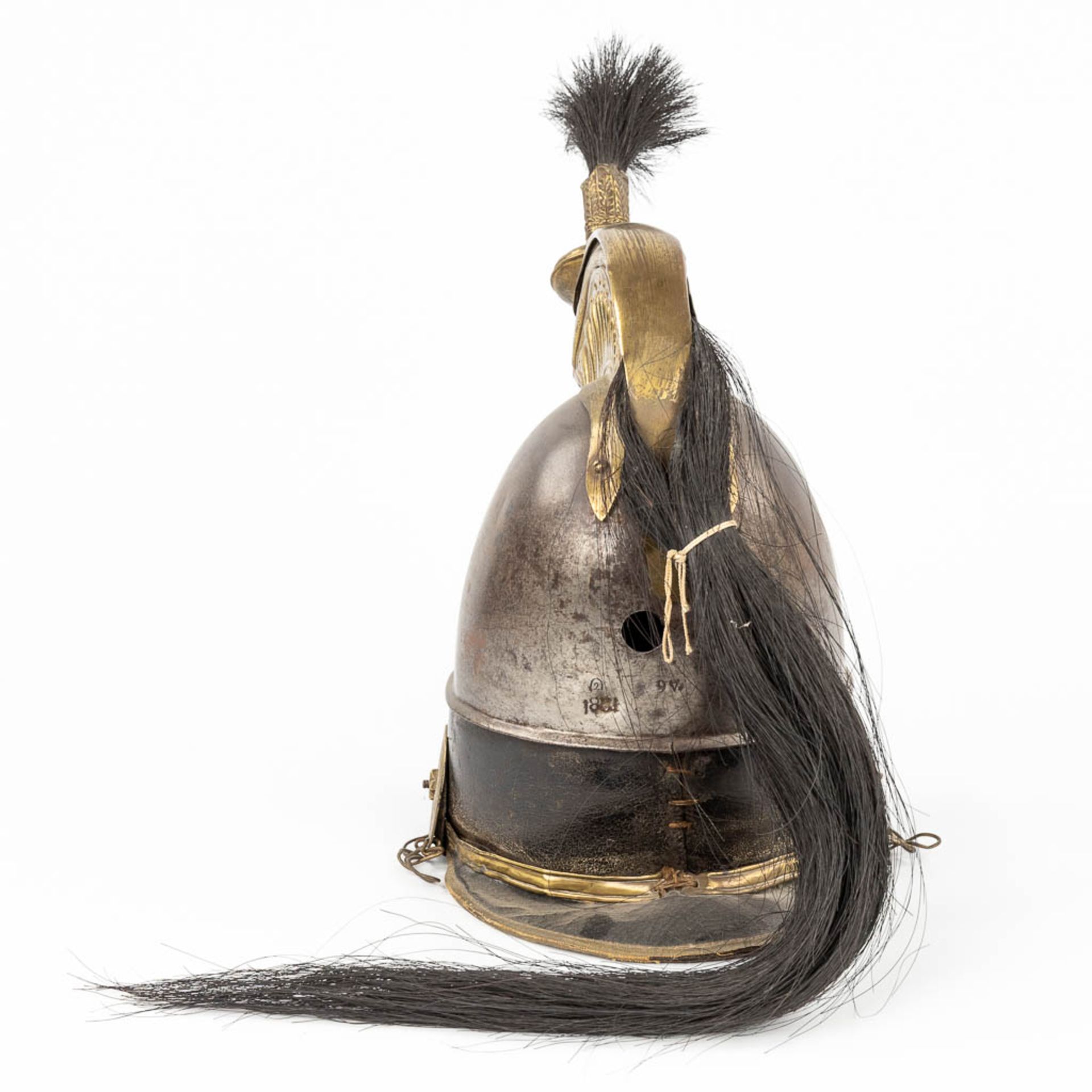 A Belgian 'Cruissasier' helmet, marked Fabrication Lige, 1831. (L:36 x W:20 x H:39 cm) - Image 3 of 15