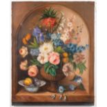 B. LAUNAY (XIX) 'Flower Vase', an antique painting, oil on canvas. 19th C. (W:66 x H:81 cm)