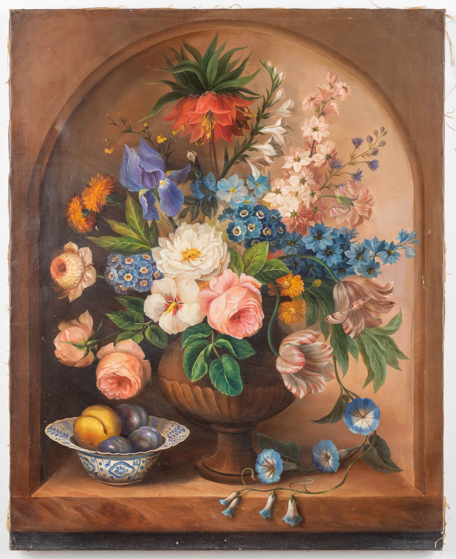 B. LAUNAY (XIX) 'Flower Vase', an antique painting, oil on canvas. 19th C. (W:66 x H:81 cm)