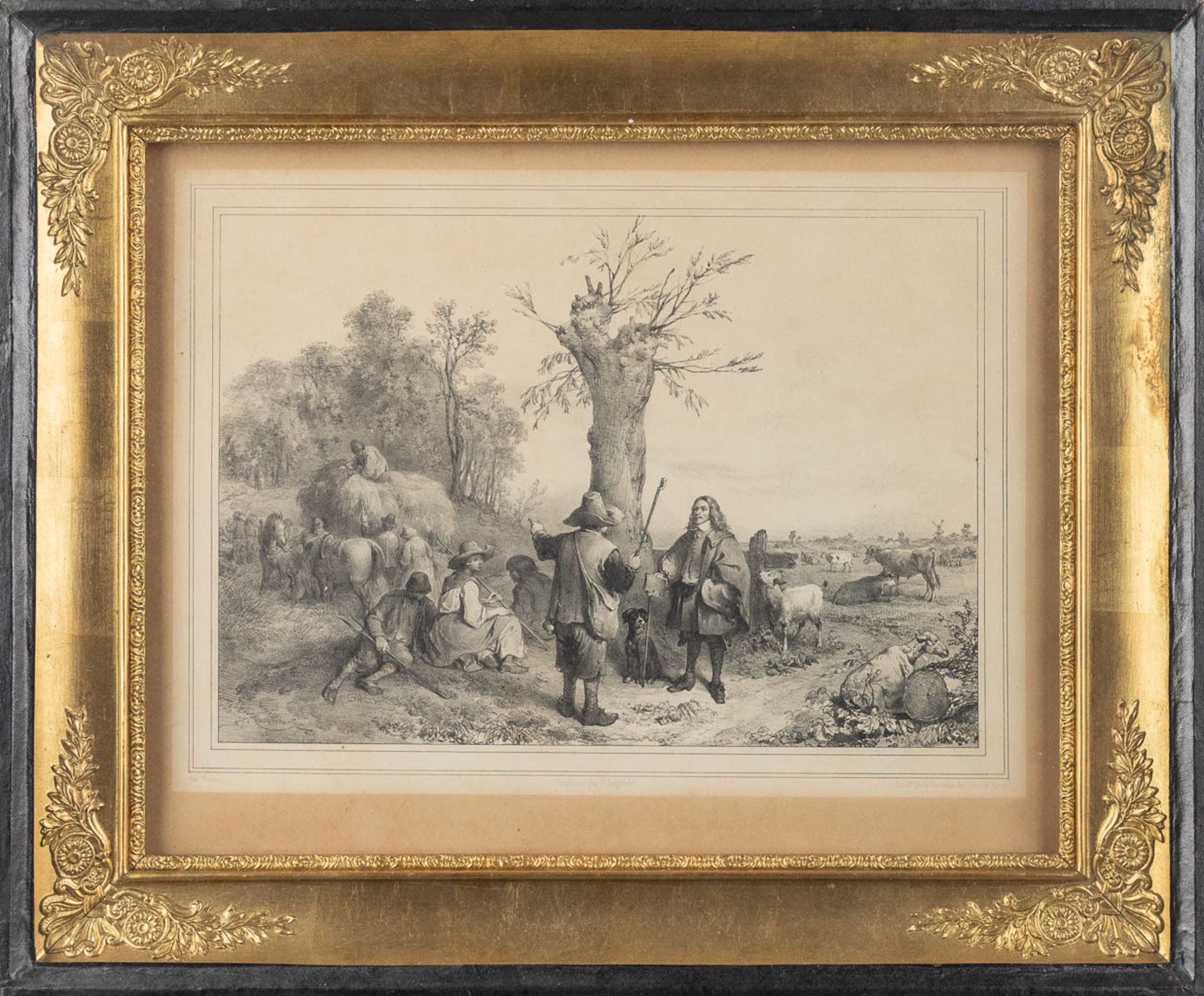 A pair of frames with lithographies, framed in an empire frame. 19th C. (W:59 x H:49 cm) - Bild 3 aus 21