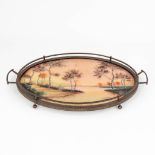 Germonde, a wrought iron and reverse glass painting serving tray in art deco style. Circa 1920. (L: