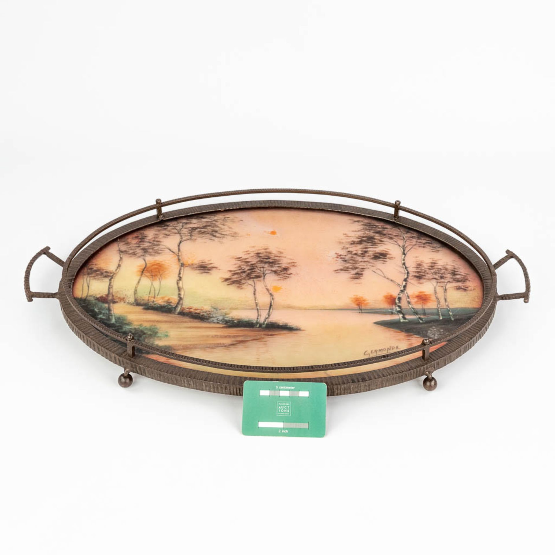 Germonde, a wrought iron and reverse glass painting serving tray in art deco style. Circa 1920. (L: - Bild 9 aus 17