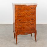 A cabinet with 5 drawers and a marble top. 20th Century. (L:38 x W:58 x H:100 cm)