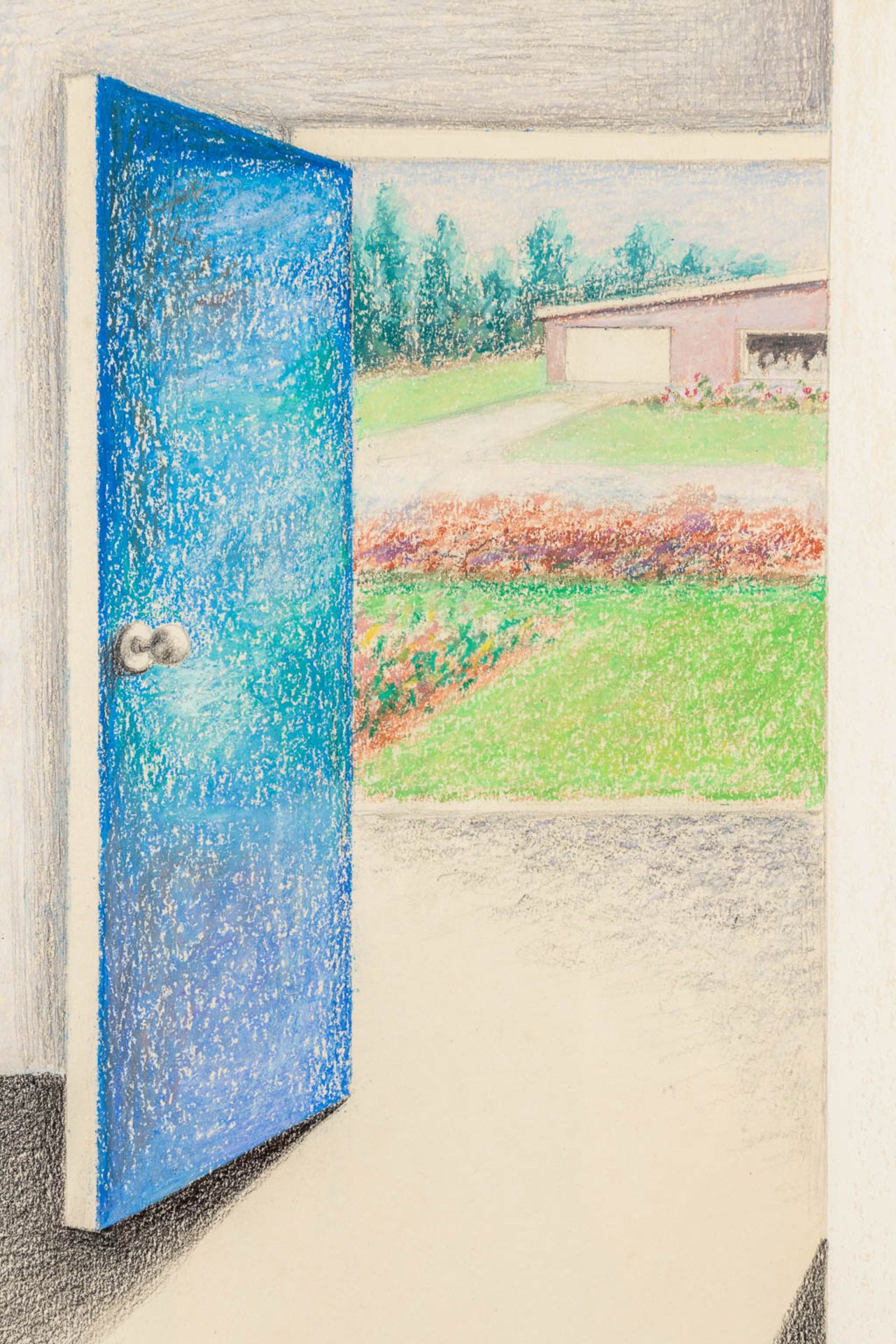Antoon DE CLERCK (1923-2001) 'View trough the blue door', a drawing, mixed media on paper. (W:50 x - Bild 4 aus 6