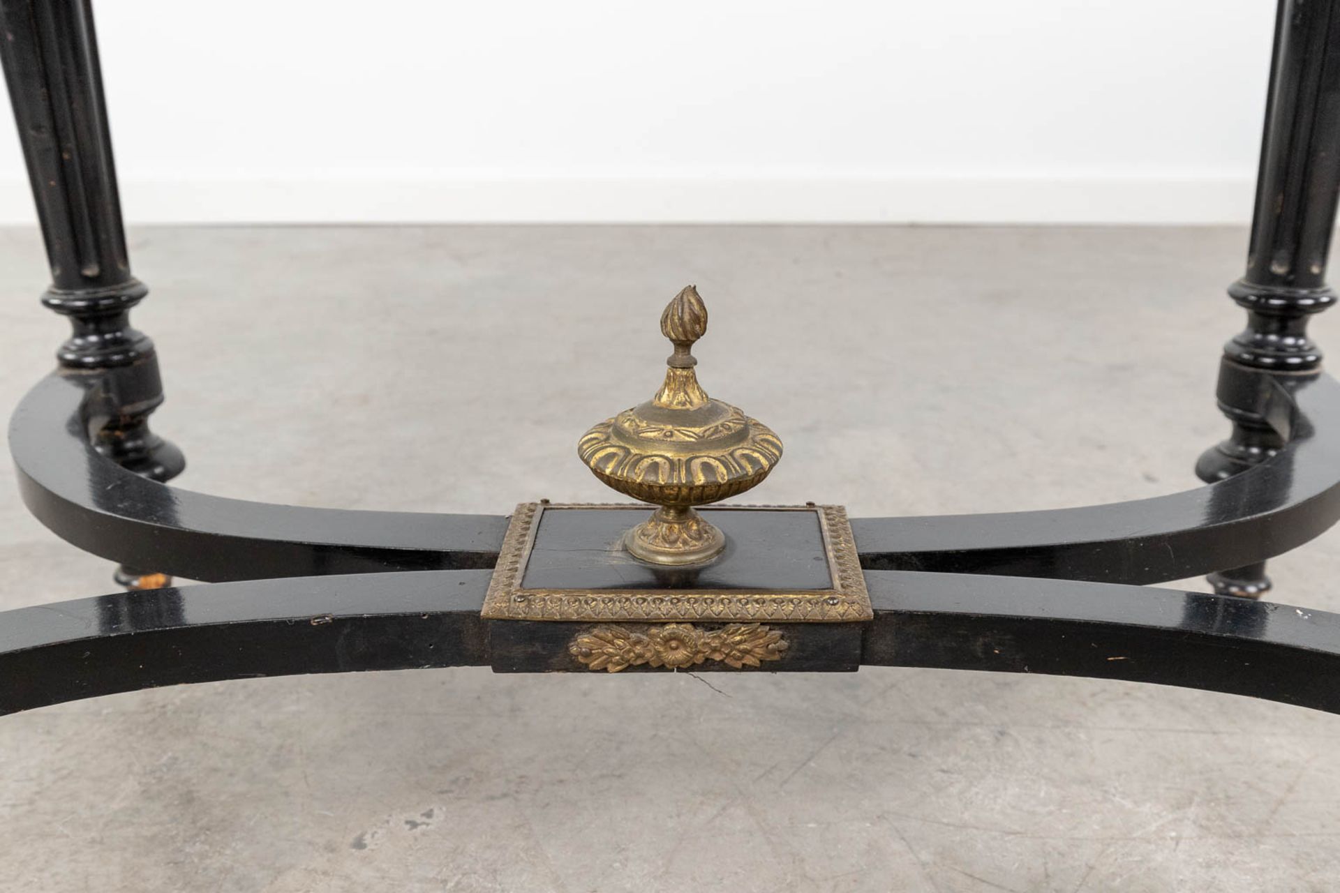 A game table made of ebonised wood inlaid with marquetry and mounted with bronze in Napoleon 3 style - Image 12 of 15