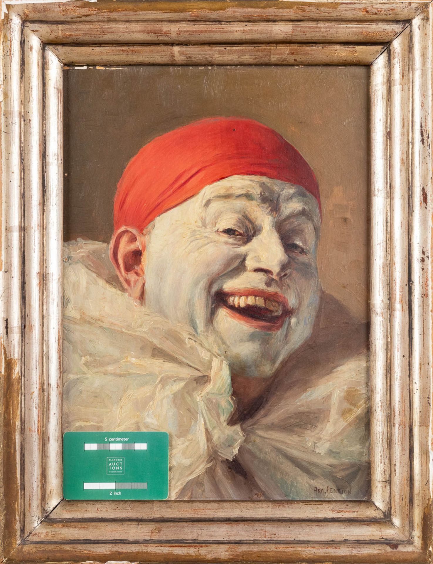 Armand HENRION (1875-1958) 'Clown' oil on panel. (W:26 x H:36 cm) - Image 2 of 8