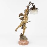 Jean-Louis GR_GOIRE (1840-1890) 'Putto with a light', a figurative table lamp, patinated bronze. (H