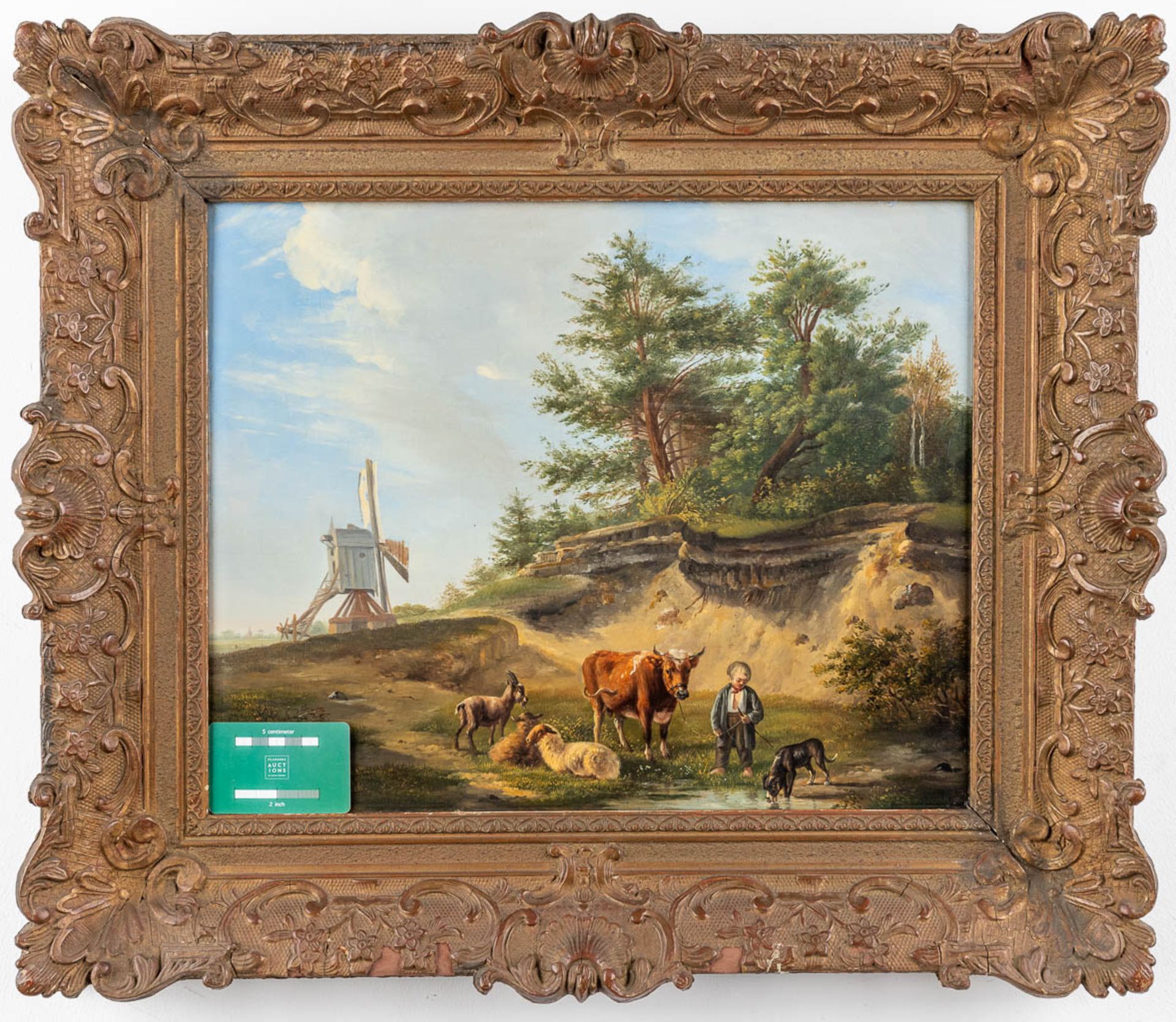 Balthazar Paul OMMEGANCK (1755-1826) 'Landscape with cattle and a windmill', oil on panel. (W:47 x - Image 2 of 10