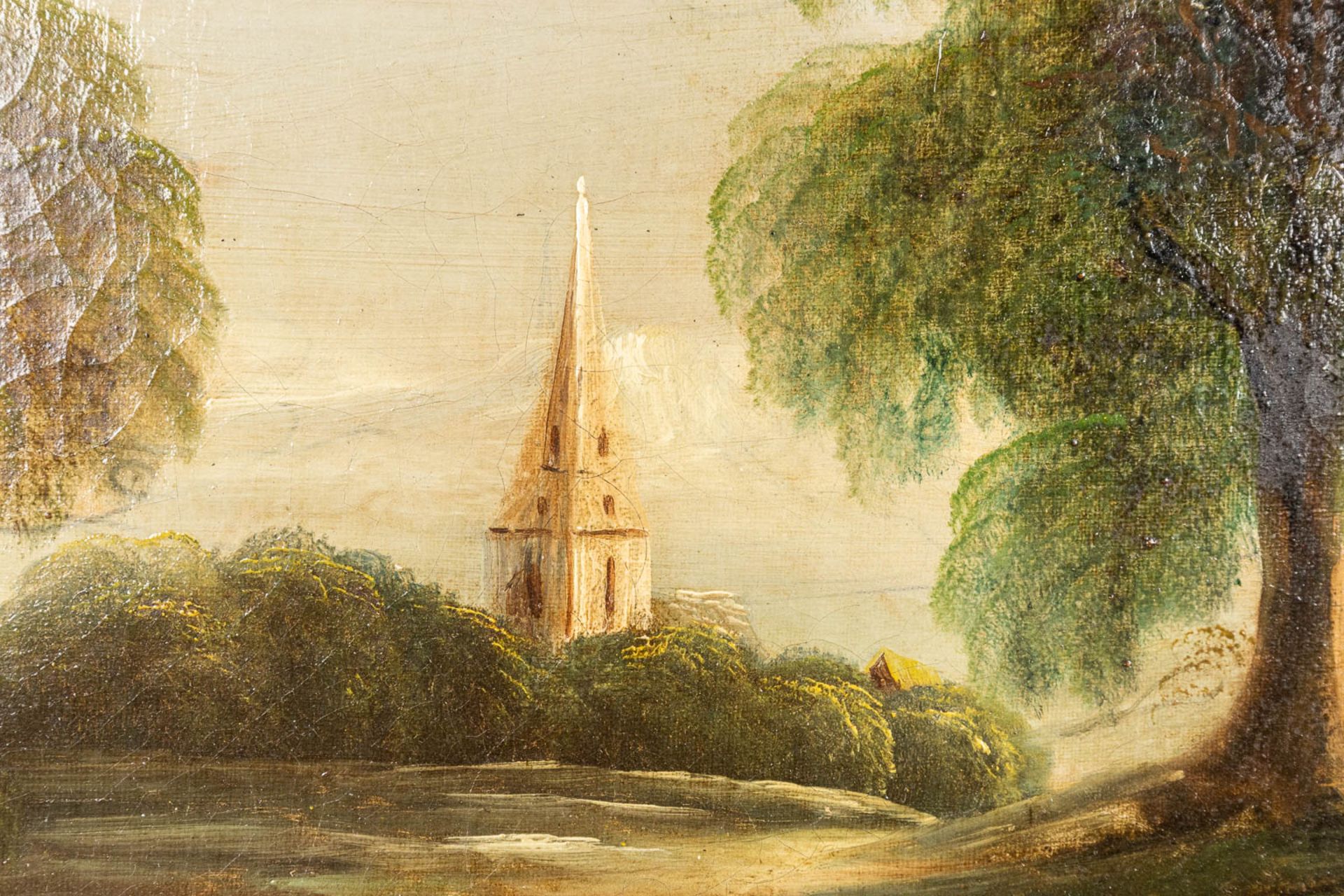 'The Church', a landscape, oil on canvas. 19th C. (W:61,5 x H:51 cm) - Bild 7 aus 7