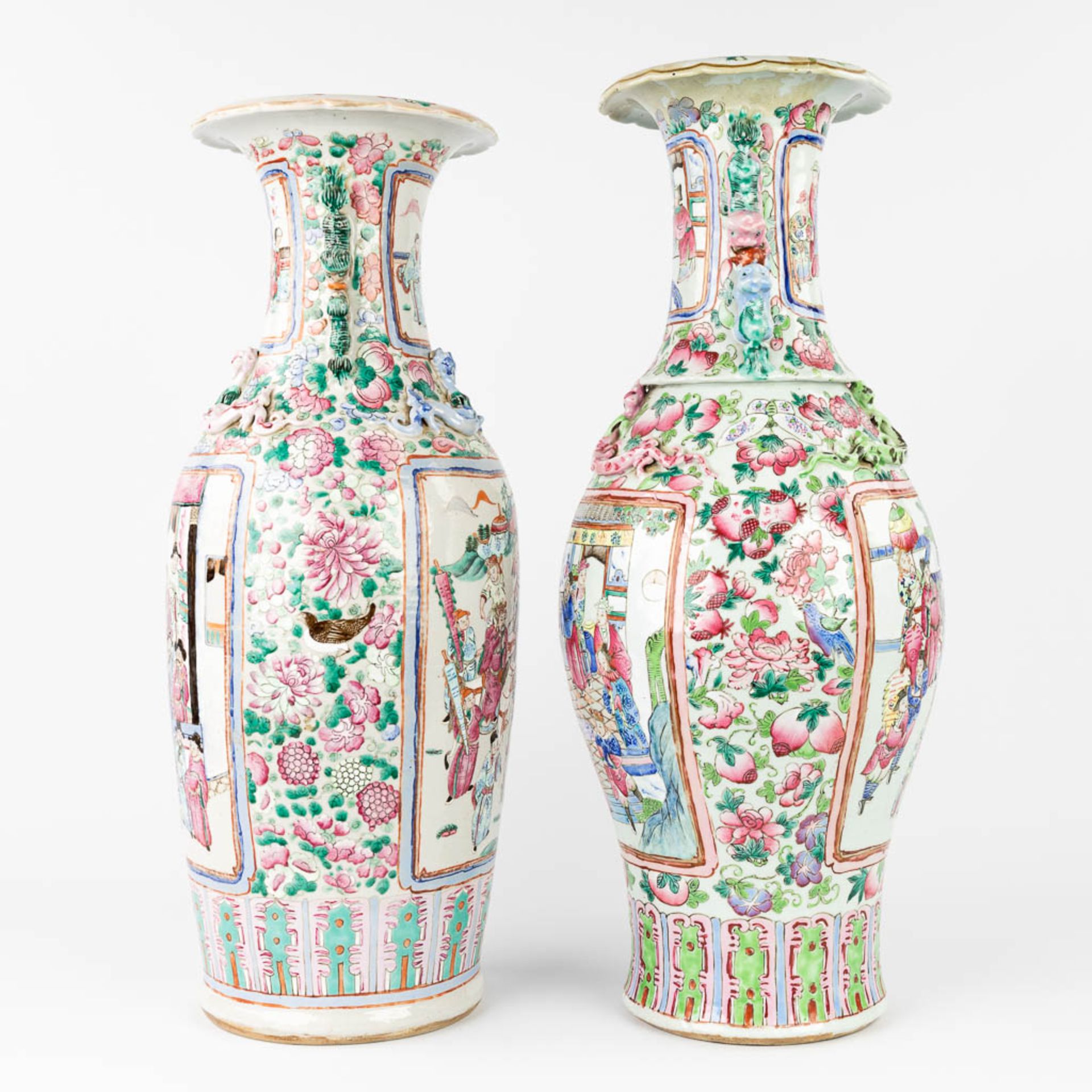 A collection of 2 Chinese vases, Famille rose. 19th/20th C. (H:65 cm) - Image 5 of 21