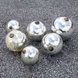 A collection of 6 antique and large mercury glass balls. (D:30 cm)