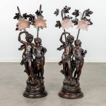 Auguste MOREAU (1834-1917)(after) 'Two Table Lamps' resine with glass shades. Posthumously cast. (H