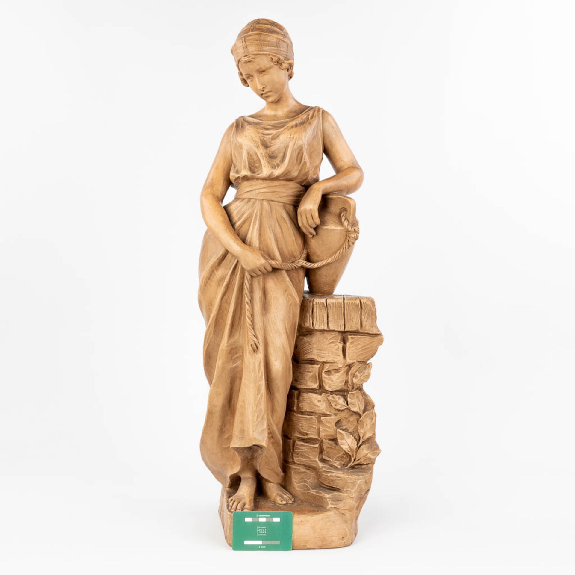 Richard AURILI (1834-c.1914) 'The Water carrier,' a figurine made of terracotta. (H:75,5 cm) - Image 9 of 12