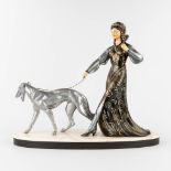 Scali, 'Lady with a greyhound' a statue made in art deco style. Silver-plated spelter and marble. (