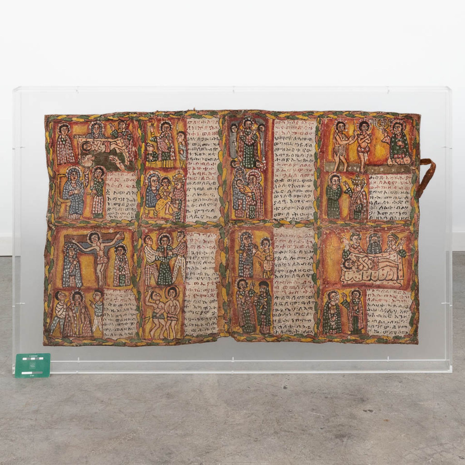 An antique biblical fragment painted on leather and used in the Koptic Churches in Ethiopia. (W:90 - Image 2 of 10