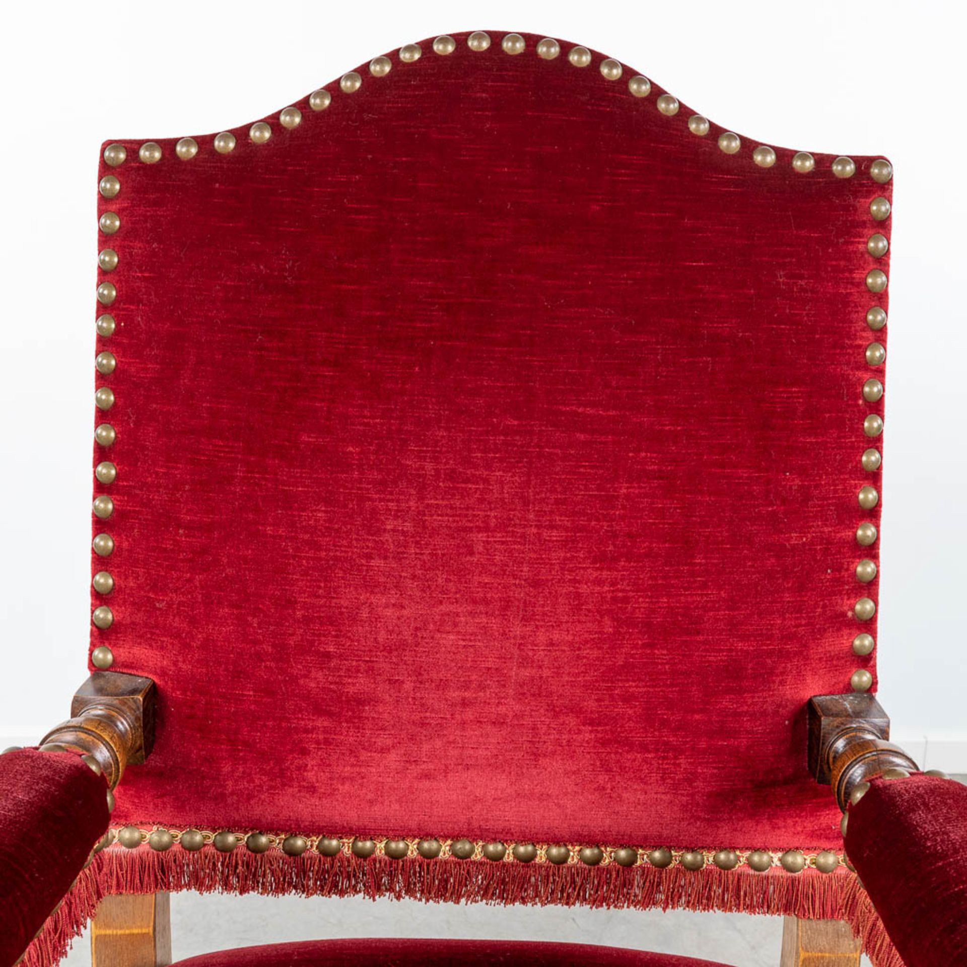 A set of 4 armchairs finished with red fabric. (L:70 x W:66 x H:115 cm) - Image 11 of 13