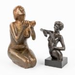 A collection of 2 bronze statues of female figurines. (H:36 cm)