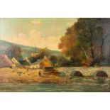 Fr. VAN HULLER (XIX-XX) 'Farm next to the river' a painting, oil on canvas. (W:118 x H:80 cm)