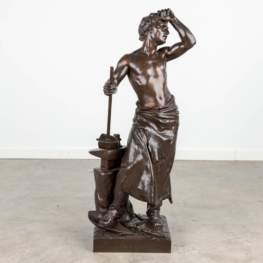 Henri HonorŽ PL_ (1853-1922) 'Le Forgeur', patinated bronze. (L:27 x W:33 x H:85 cm) - Image 5 of 14