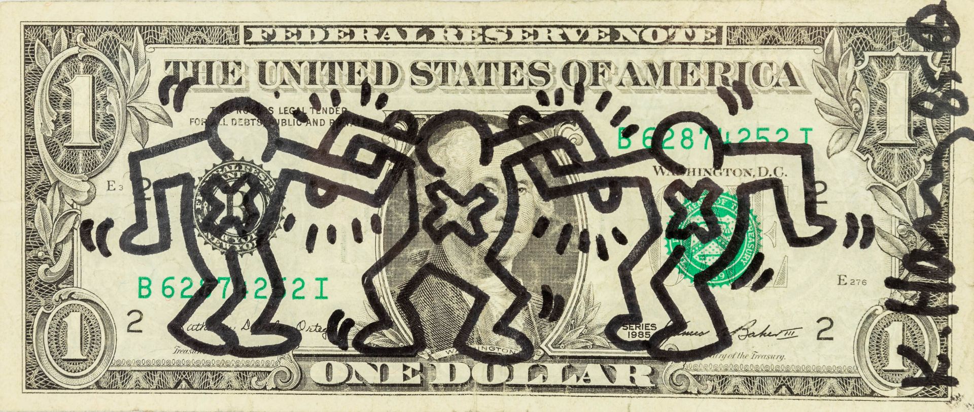 Keith HARING (1958-1990)(attr.) a signed 1 dollar bill (1985) (L:15,5 x W:6,5 cm) - Bild 4 aus 6