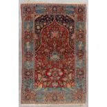 An Oriental hand-made figurative carpet with images of buildings, fauna and flora. (L:203 x W:134 c