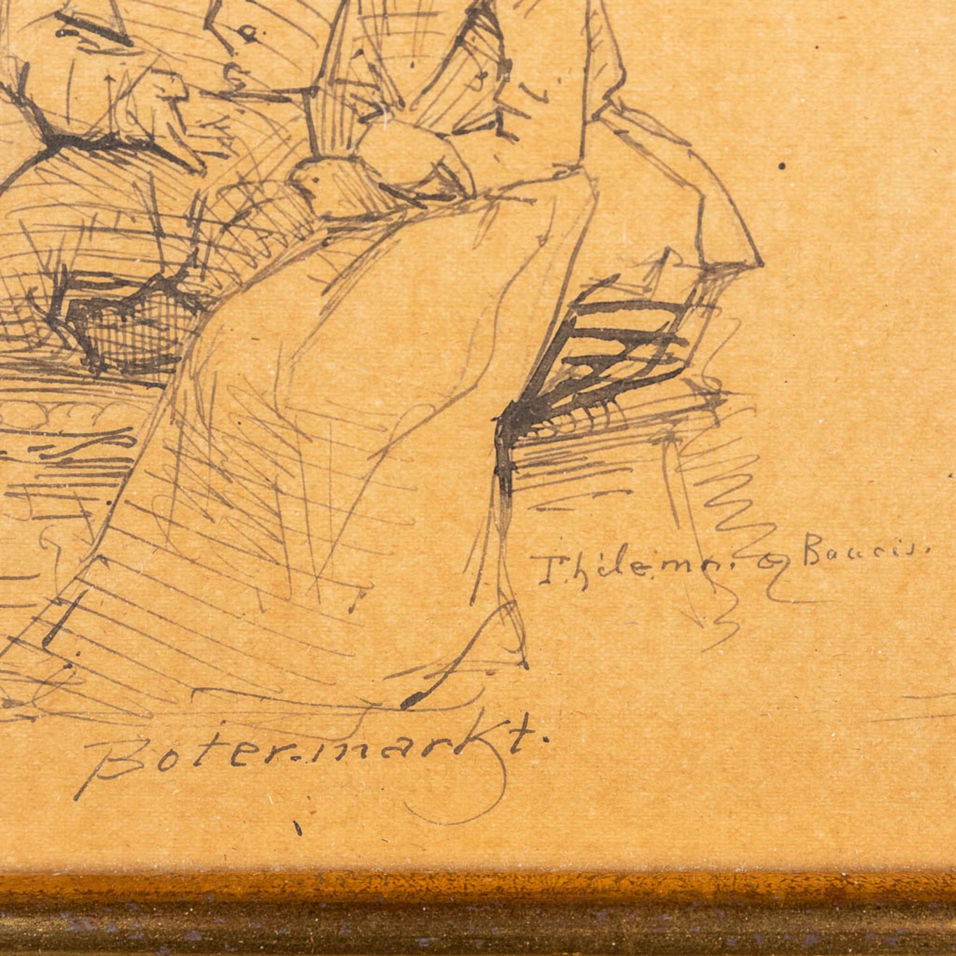 Jozef HOEVENAAR (1840-1926) 'Er Is Wat Gaande & Botermarkt' a pair of drawings. (W:36 x H:15 cm) - Image 11 of 14