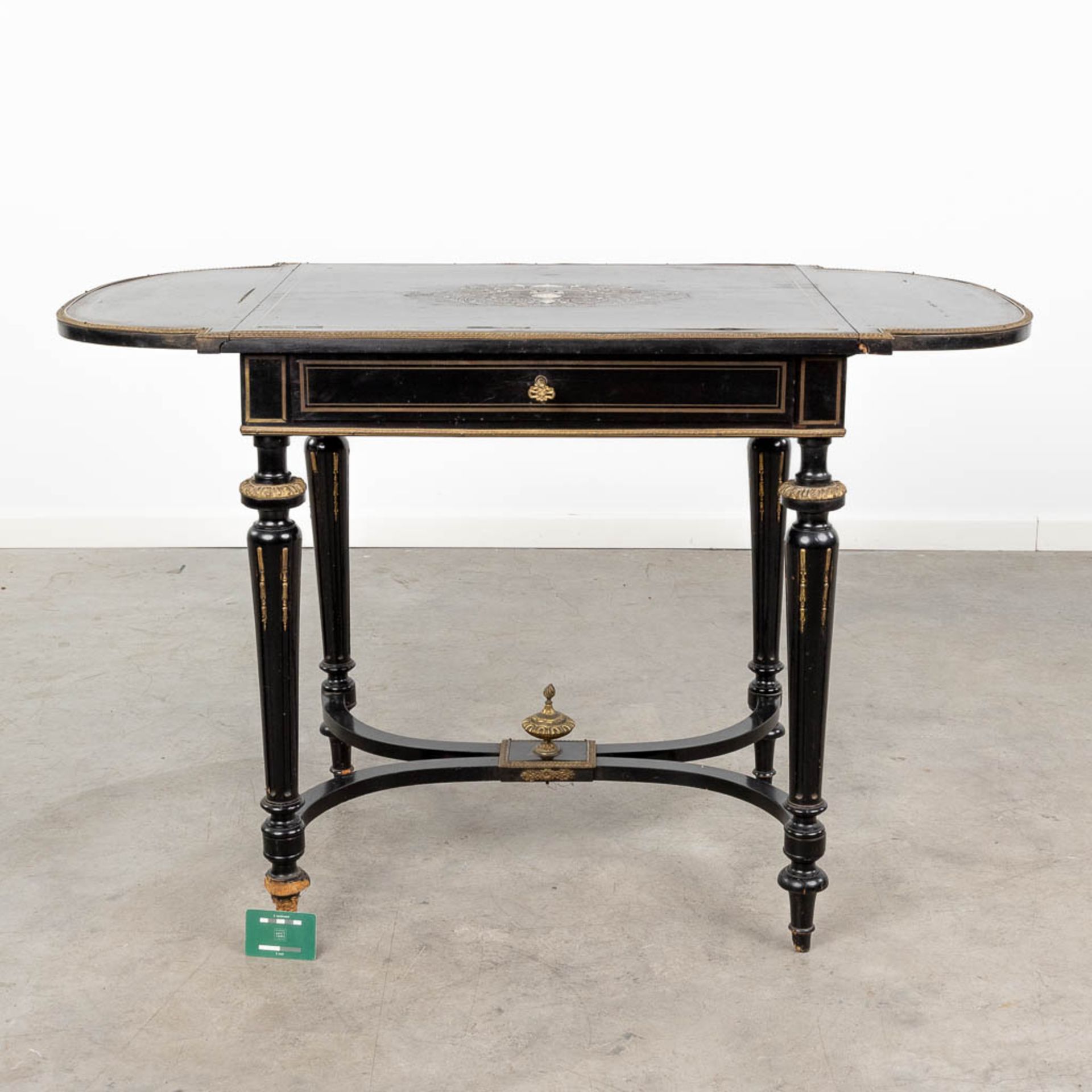 A game table made of ebonised wood inlaid with marquetry and mounted with bronze in Napoleon 3 style - Image 2 of 15