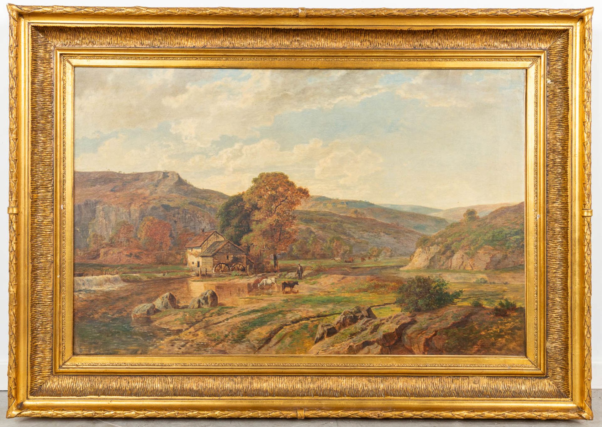 An antique painting 'Mountain Landscape with animals and figurines' a painting, oil on canvas. (W:10 - Bild 3 aus 7