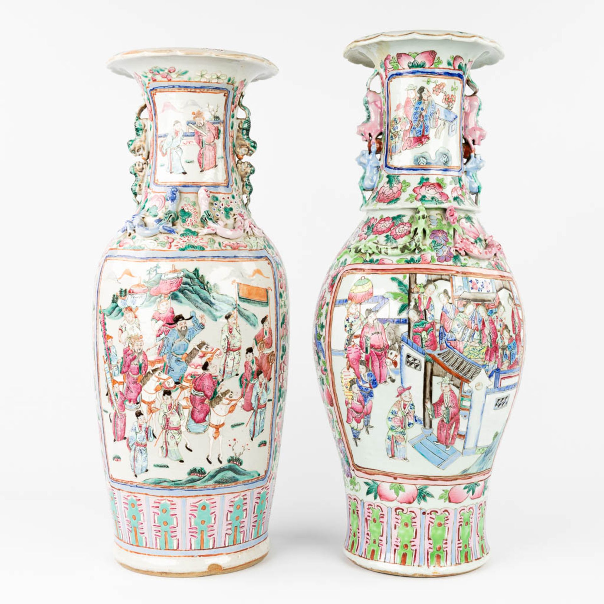 A collection of 2 Chinese vases, Famille rose. 19th/20th C. (H:65 cm) - Image 4 of 21