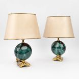 Maison Le Dauphin, a pair of table lamps with faux malachite. (H:42 cm)