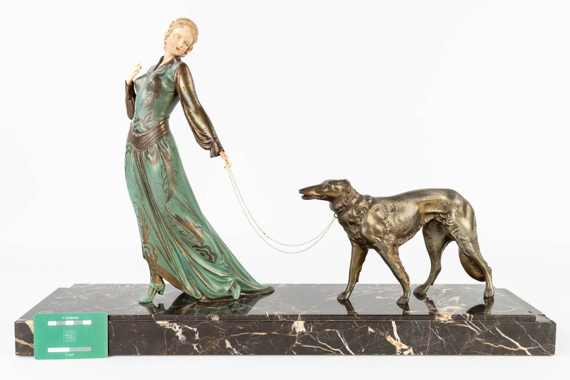 ROGGIA (XX) 'Lady with a greyhound', a statue made in art deco style (L:16 x W:65 x H:41 cm) - Bild 2 aus 12